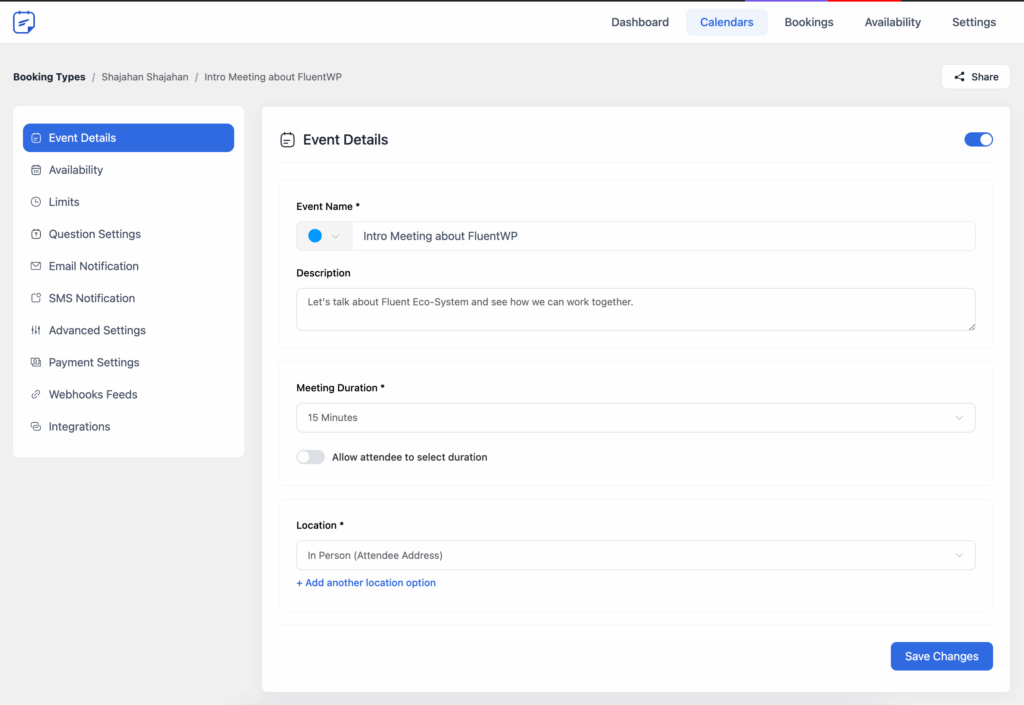 FluentBooking instellingen van een afspraaktype