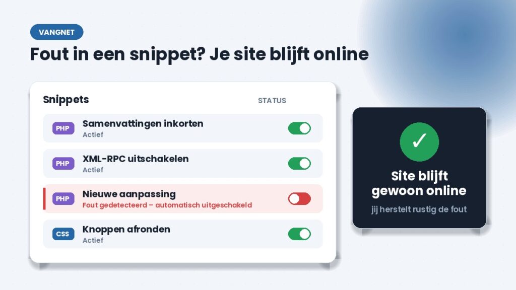 Snippet met fout wordt automatisch uitgeschakeld